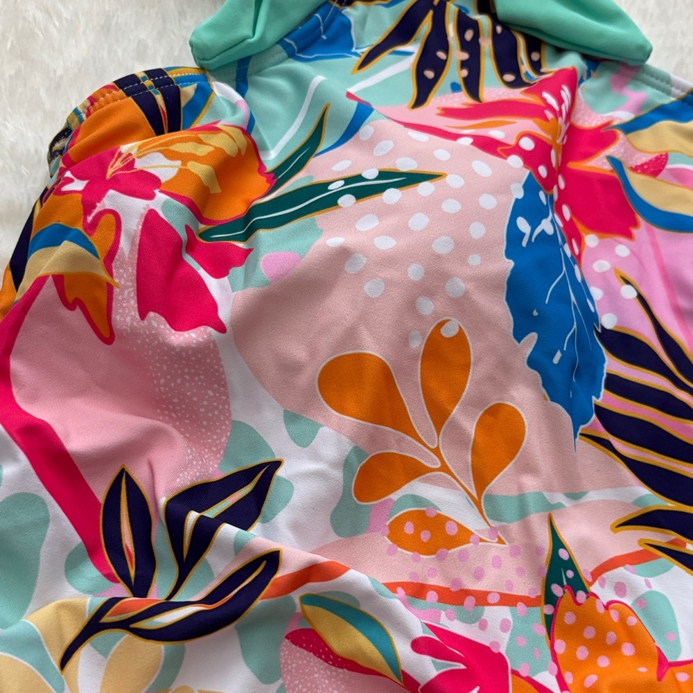 Fun & Colorful One-Shoulder Asymmetrical swimsuit top in Bright Tropical Design - Picture 2 of 7
